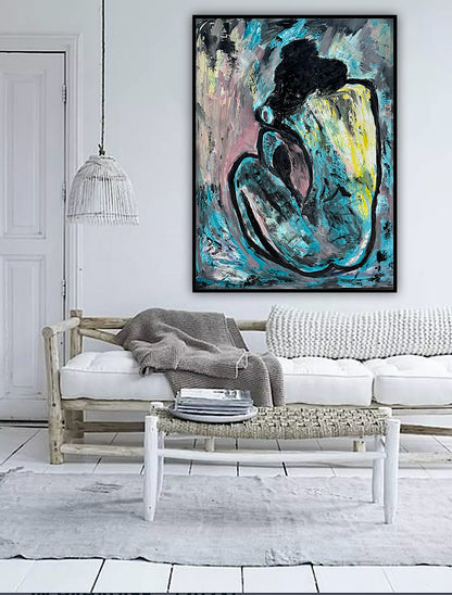 Large Picasso Abstract Style Original Oil Painting 100X76cm Blue Nude available now