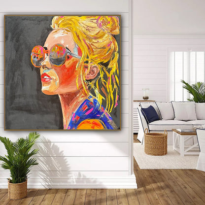 Richter Style Abstract Original Oil Painting On 100 x 100cm canvas Sunshine blondie woman portrait