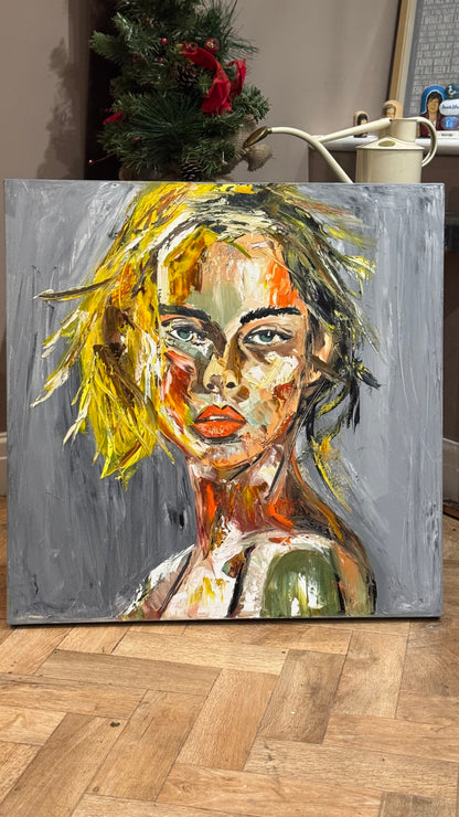 Modern Abstract Original Oil Painting On Canvas Careless Love  Portrait 60x60cm