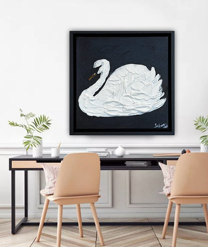 Framed Original Abstract contemporary Oil Painting On Canvas 30x30cm Swan Nocturne oka