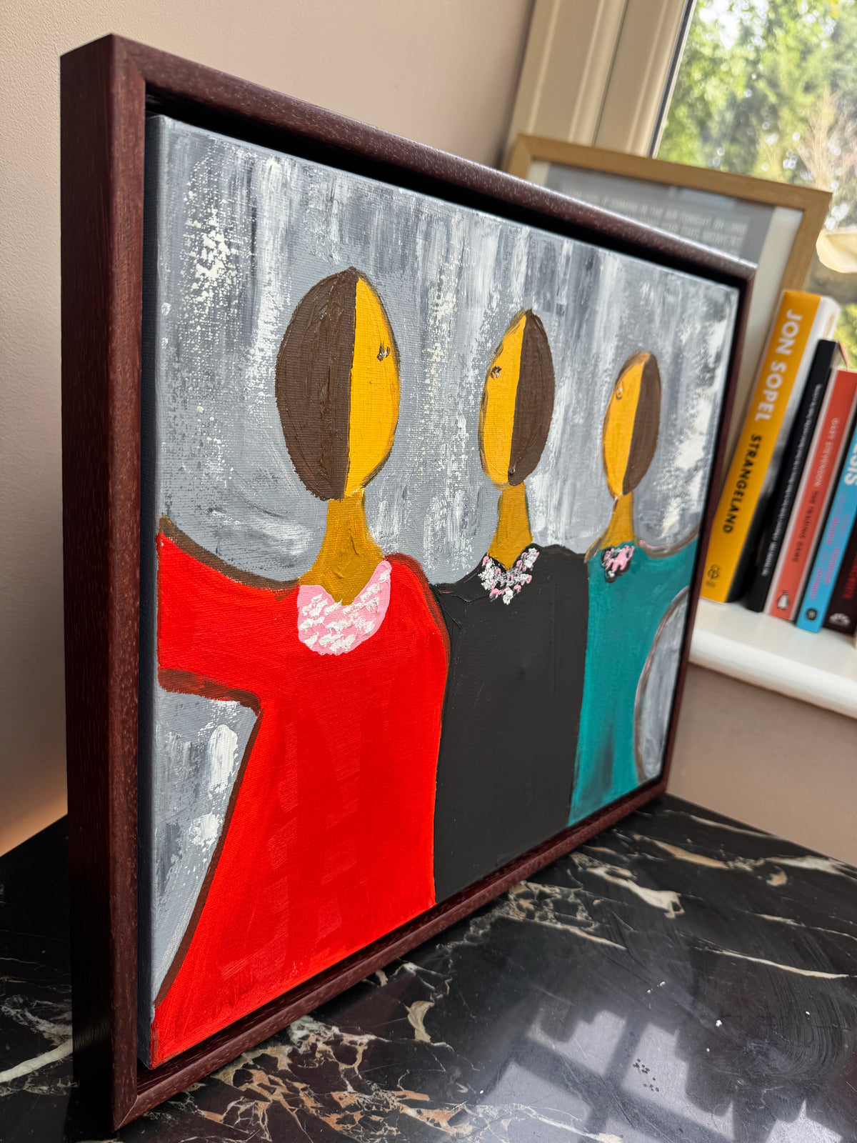 Framed in mahogany textured Original Contemporary Abstract Oil Painting On Canvas 43x37cm Coffee time