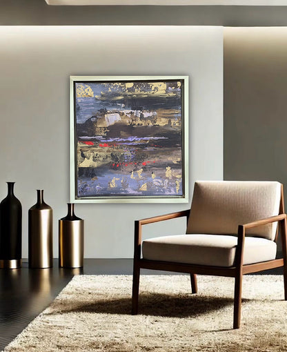 Framed Original Abstract contemporary Oil Painting On Canvas 35x35cm Sunset at lakes Oka