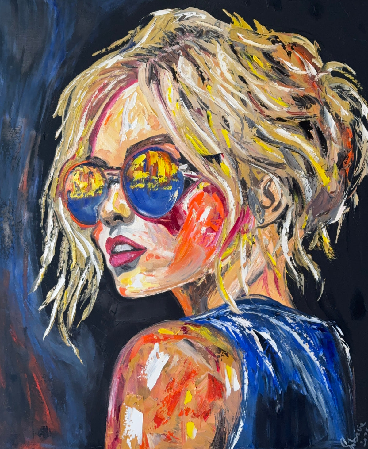 Contemporary Abstract Original Oil Painting of a woman On 90 x 76cm Canvas ‘Blondie II’ woman portrait