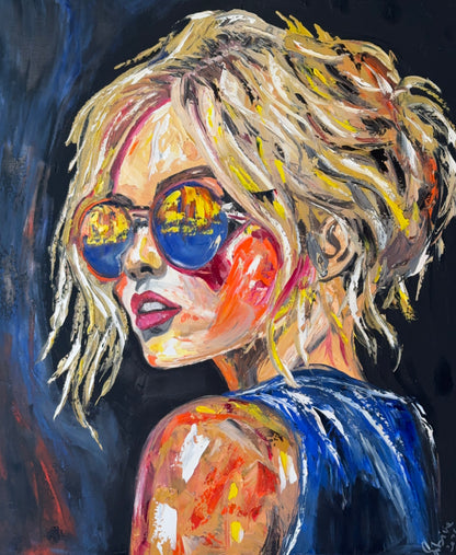 Contemporary Abstract Original Oil Painting of a woman On 90 x 76cm Canvas ‘Blondie II’ woman portrait