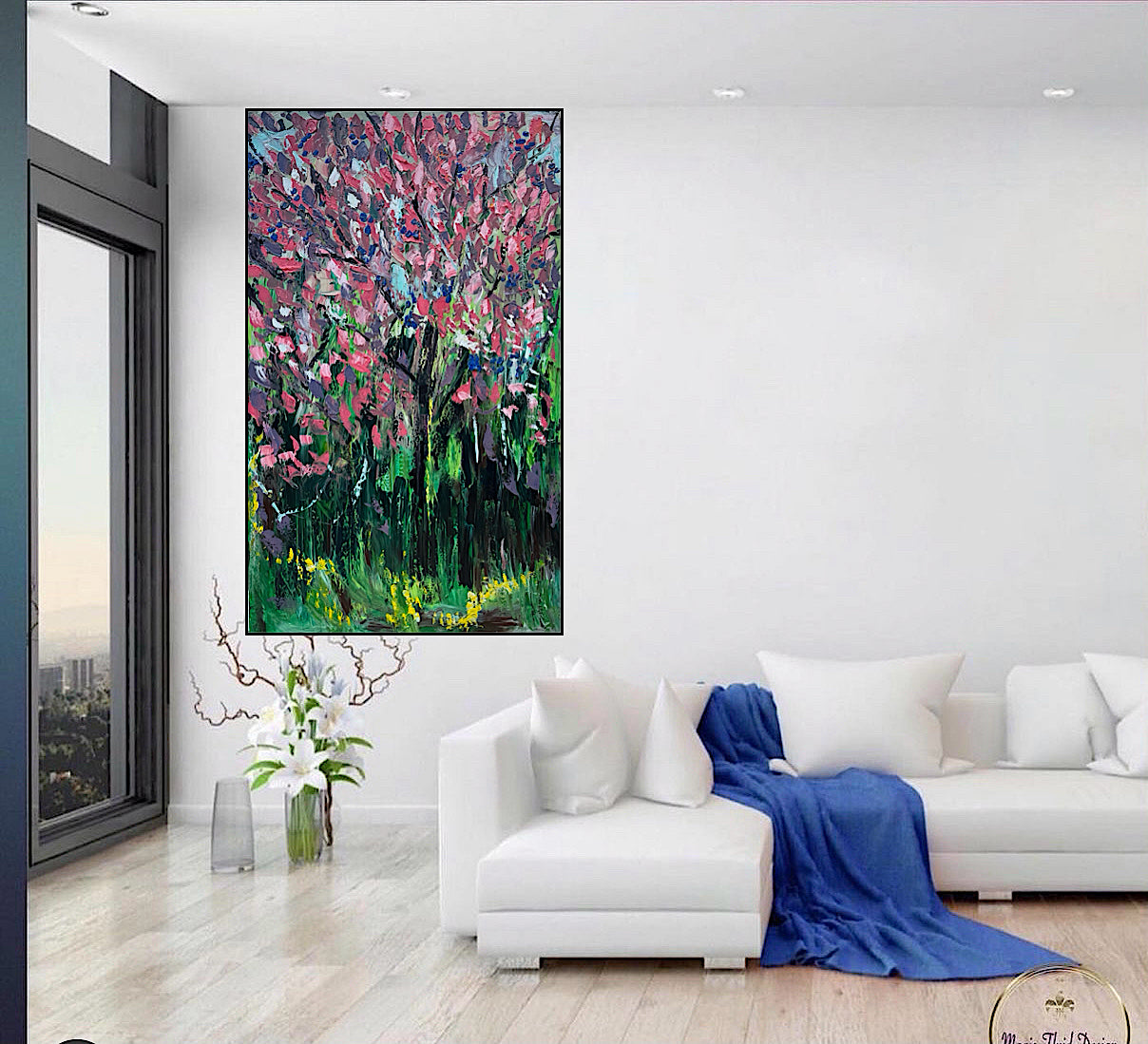Original Abstract Oil Painting On Canvas 153 x 92cm Magnolia tree Oka