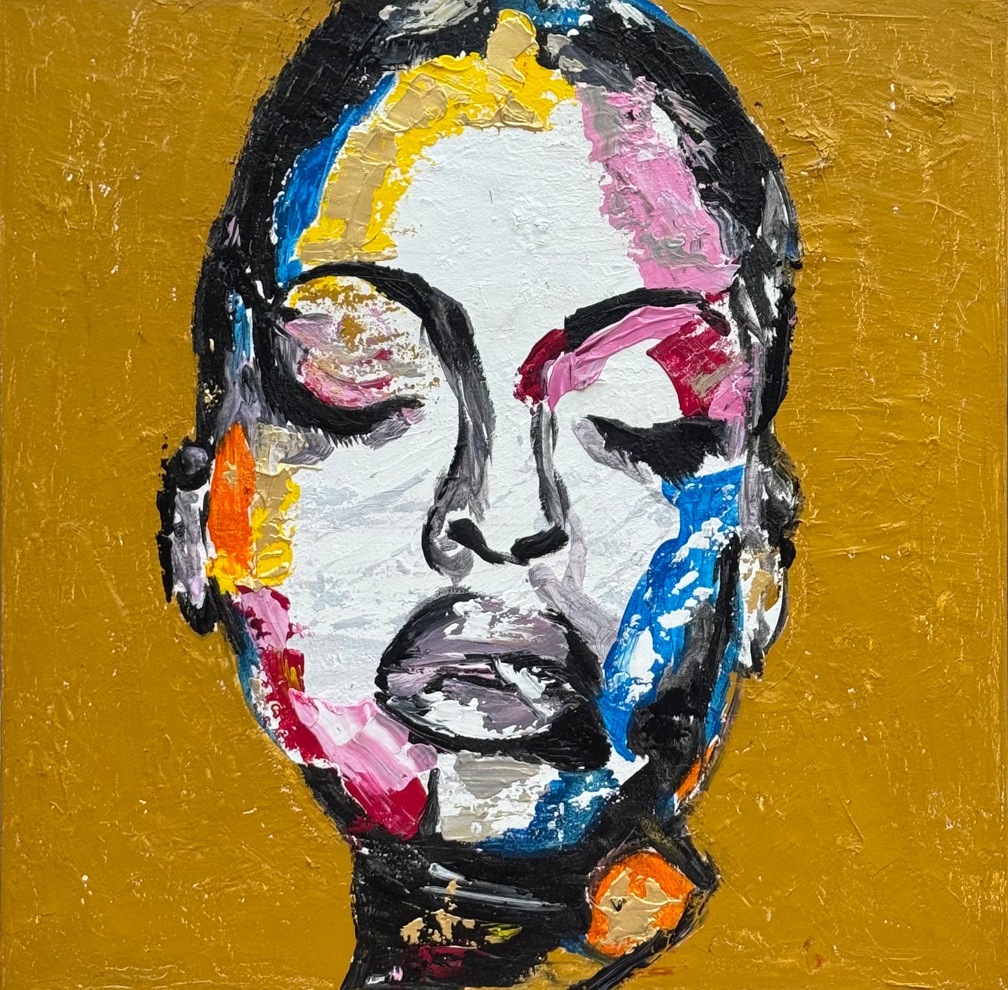 Oka Contemporary Abstract Original Oil Painting 60 x 60cm textured Strong Woman (portrait)