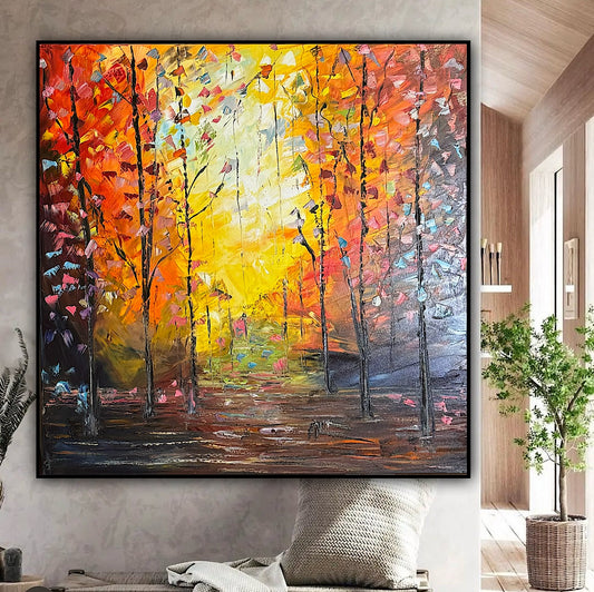 Oka Contemporary Abstract Original Oil Painting 100 x100cm Autumn Forest floral