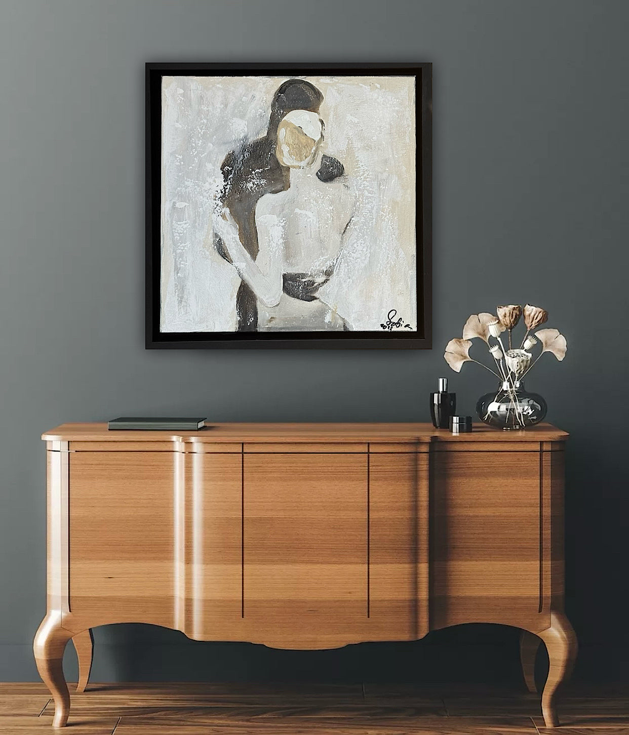 Framed Original Abstract contemporary Oil Painting On Canvas 35x35cm  love dance oka