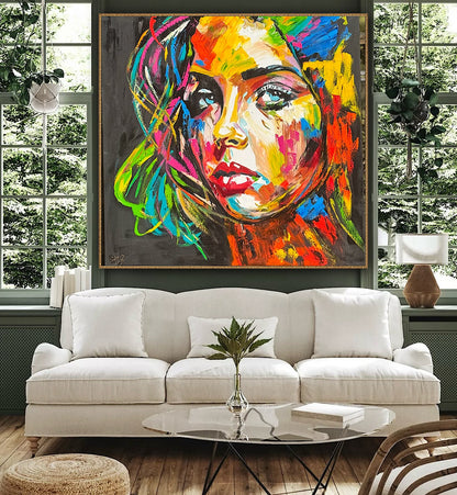Modern Style Abstract Original Oil Painting On 100 x 100cm canvas Pillow talk woman portrait