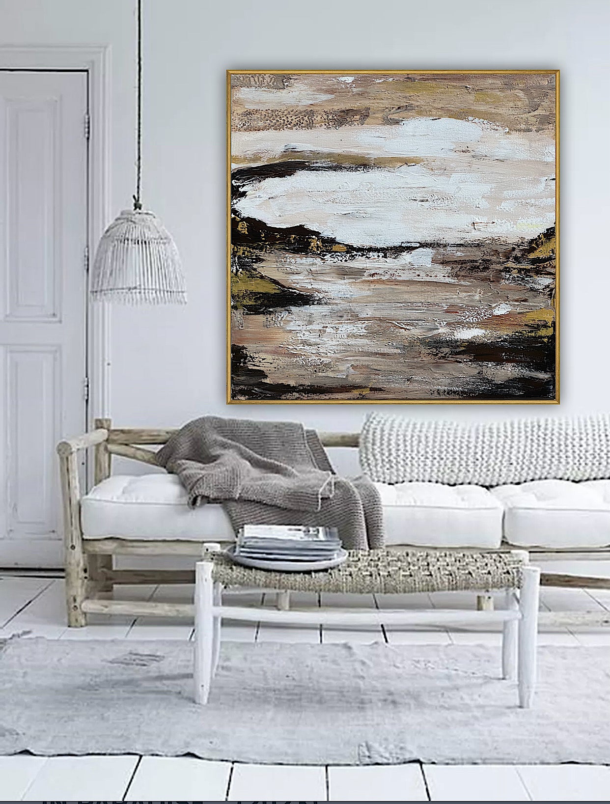 Oka style textured Original modern Abstract Oil Painting On Canvas 80 x 80cm ‘Between Shadow And Sky’
