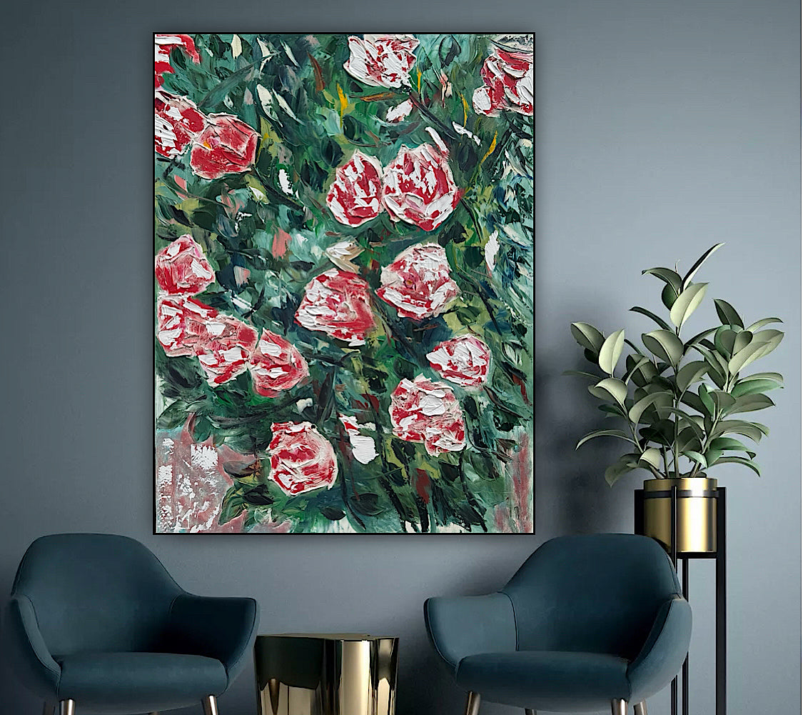 Abstract Impressionist Style Original Oil Painting on canvas 100x76cm Rose Garden