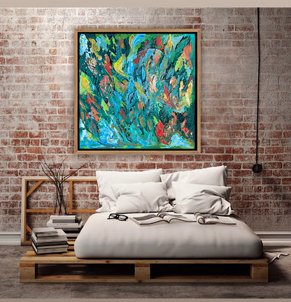 Framed in oak Original Abstract contemporary Oil Painting On Canvas 55x55cm Velvet Tides textured Oka