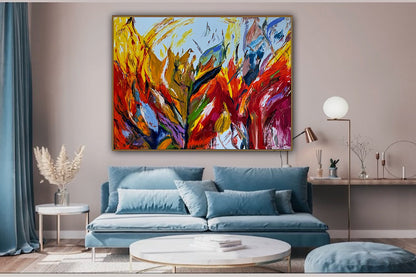 Large Abstract Original Oil Painting On 120x91cm canvas textured Flames of Nature