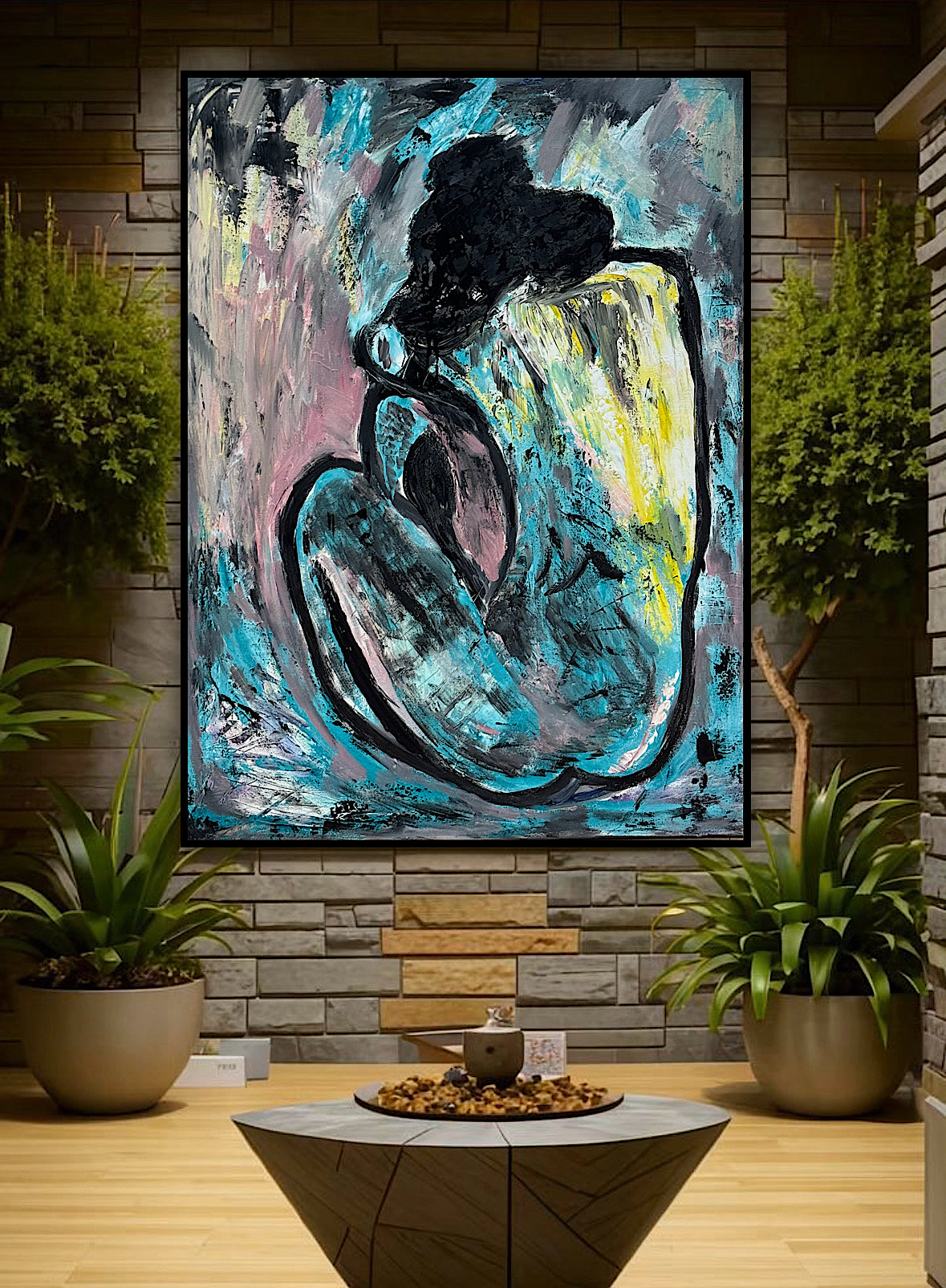 Large Picasso Abstract Style Original Oil Painting 100X76cm Blue Nude available now