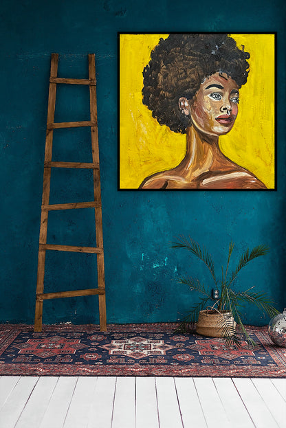 Modern Abstract Original Oil Painting On Canvas Unapologetic Portrait 60x60cm