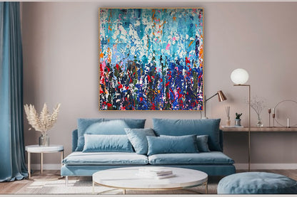 Large Abstract Original Oil Painting On 100 x100cm canvas textured Oka Wild reflections