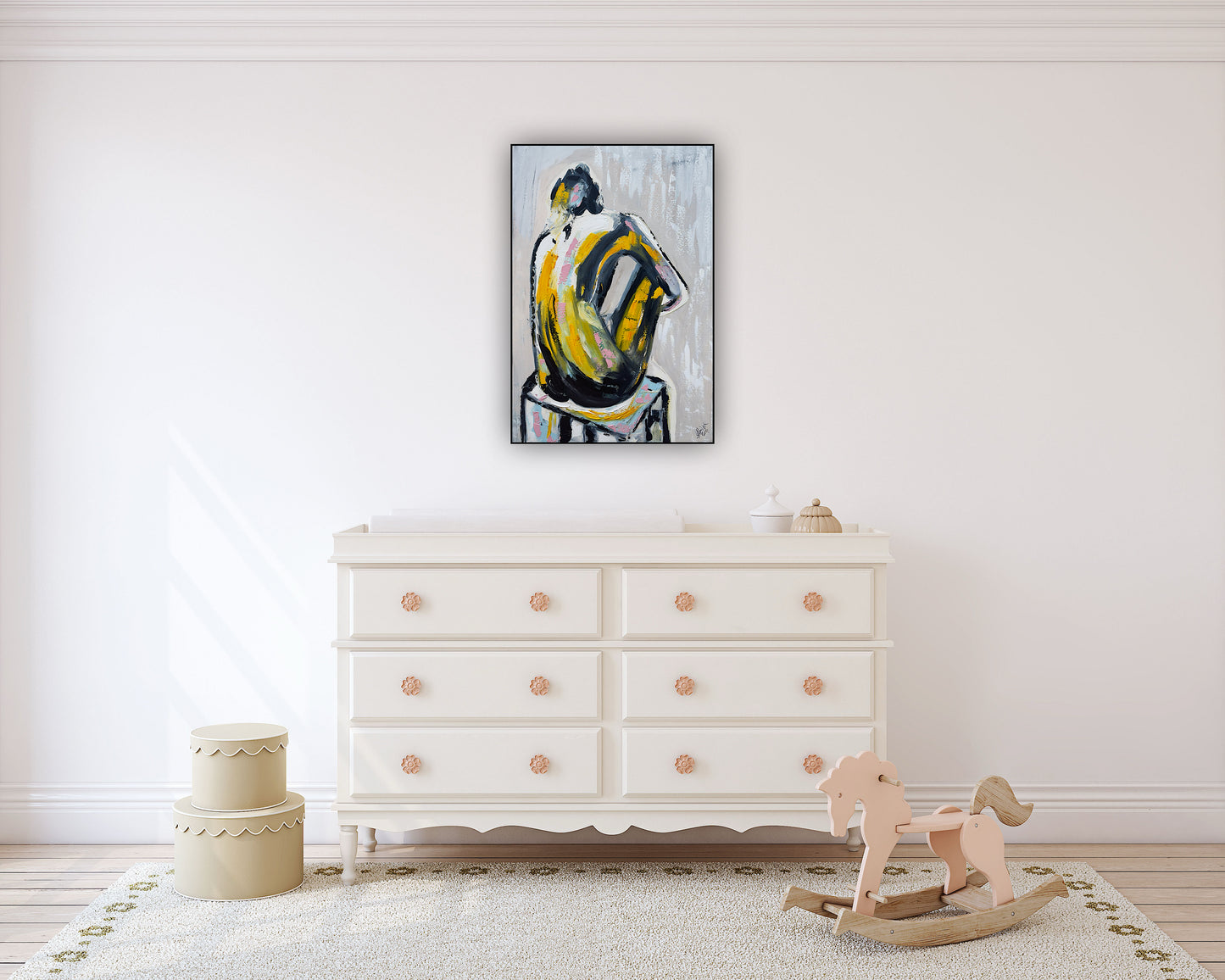 Contemporary Abstract Original Oil Painting On Canvas 90x60cm Seating Nude oka