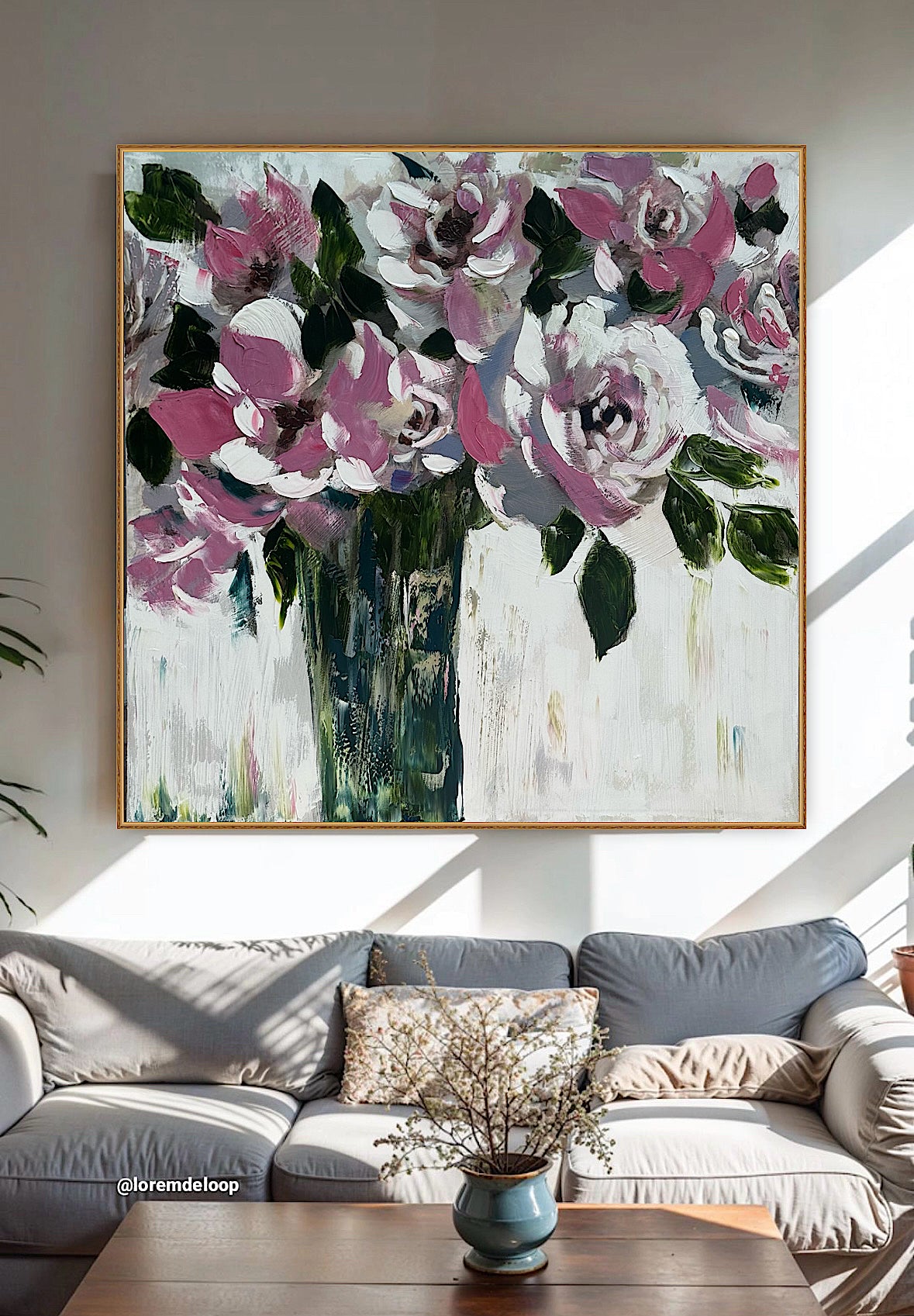 Contemporary Abstract Original Oil Painting On 60x60cm on Canvas Roses in the Vase