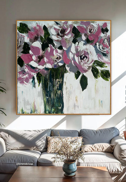 Contemporary Abstract Original Oil Painting On 60x60cm on Canvas Roses in the Vase