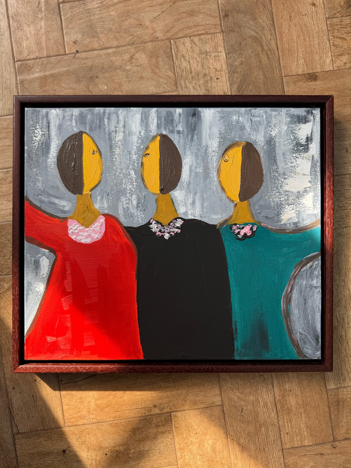 Framed in mahogany textured Original Contemporary Abstract Oil Painting On Canvas 43x37cm Coffee time