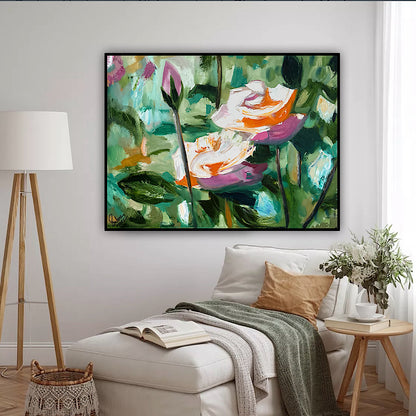 Renoir Summer white Roses Original abstract Oil Painting On Canvas 60x46cm