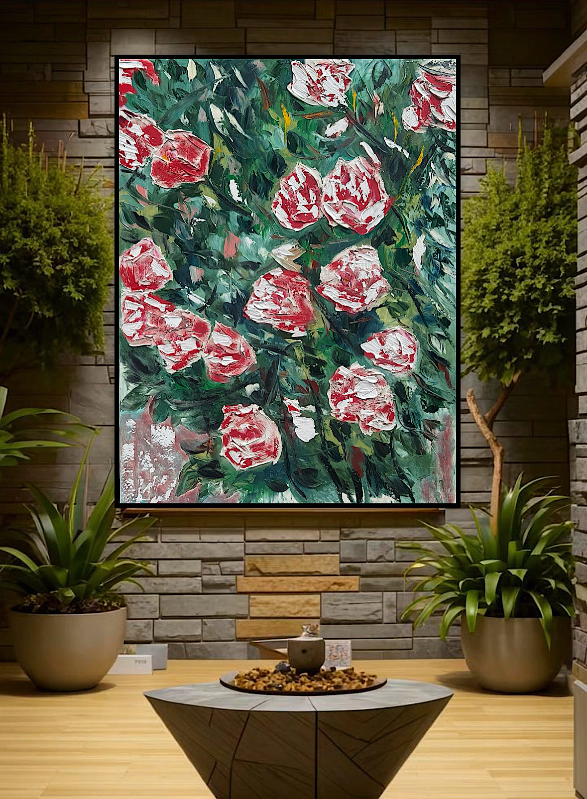 Abstract Impressionist Style Original Oil Painting on canvas 100x76cm Rose Garden
