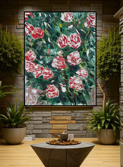Abstract Impressionist Style Original Oil Painting on canvas 100x76cm Rose Garden