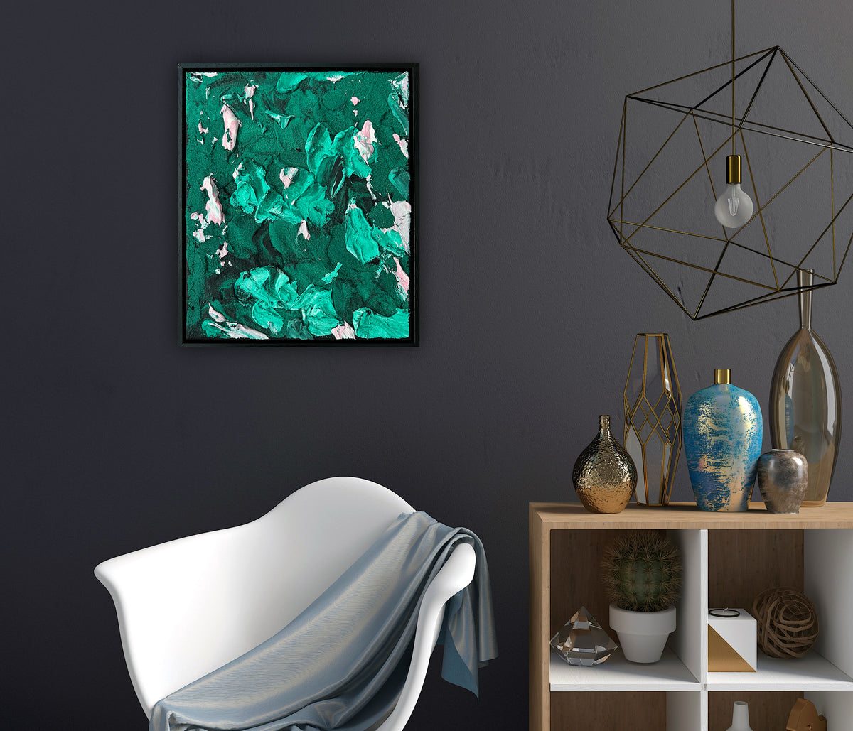 Framed in black textured Original Contemporary Abstract Oil Painting On Canvas 35x41cm Garden Love II