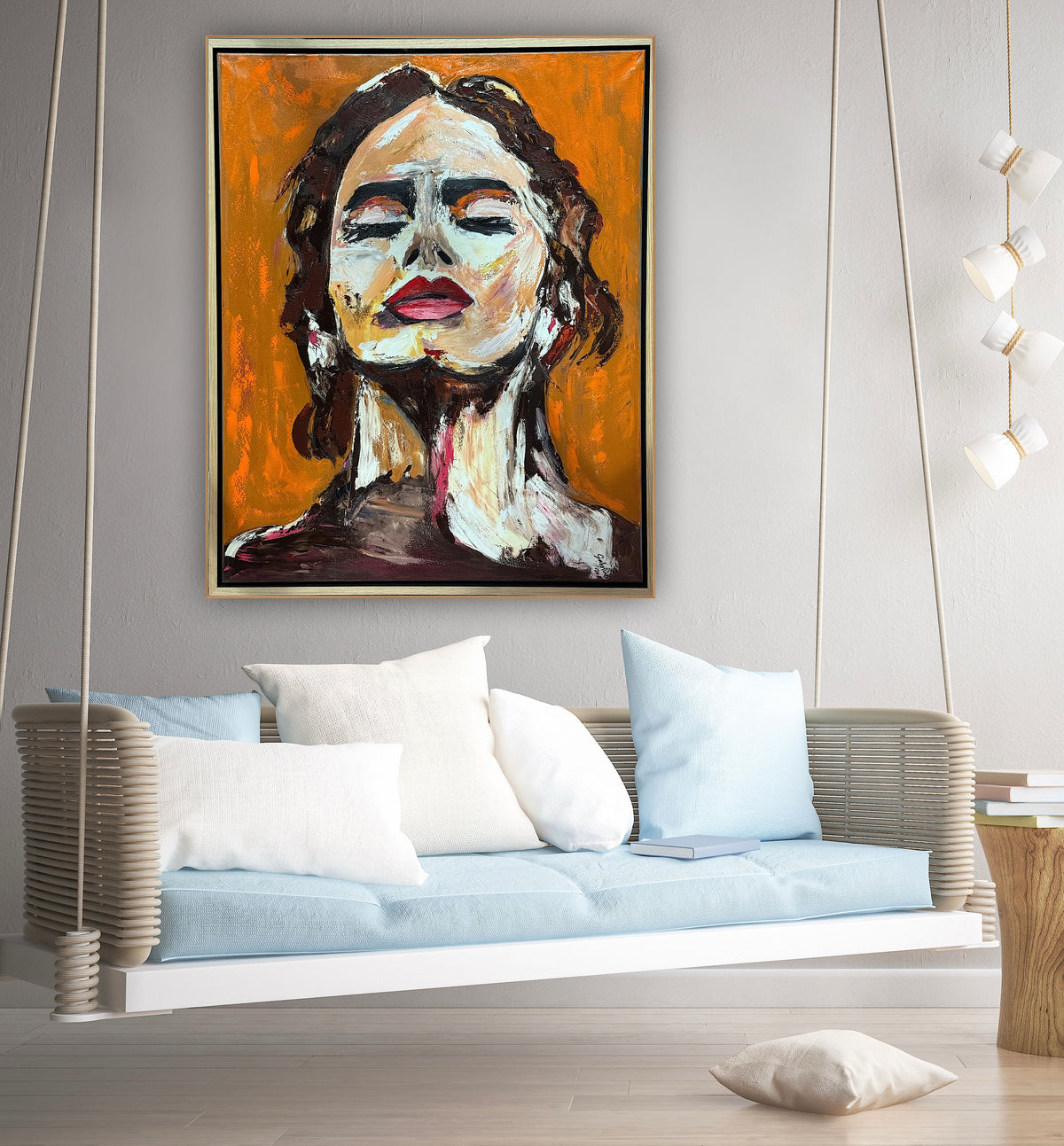 Richter StyLe Abstract Original Oil Painting On Canvas 100x80cm Ember Muse portrait framed in oak
