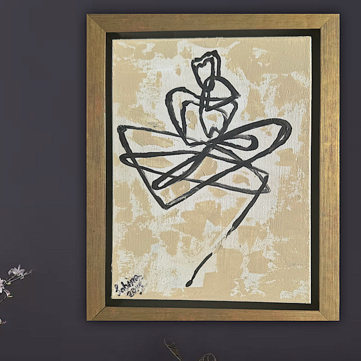 Framed Original Abstract contemporary Oil Painting On Canvas 25 x 20cm Lovers Oka