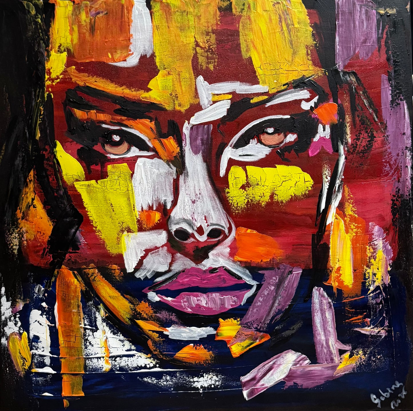 Contemporary Abstract Original Oil Painting On 80x80cm Canvas Unspoken Gaze