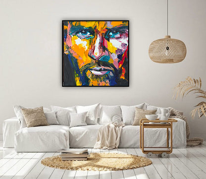 Original Abstract mixed media oil Painting On Canvas 50x50cm male portrait ‘Alejandro’ oka
