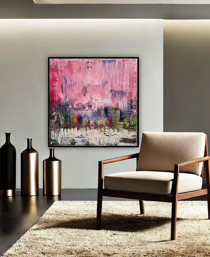 Oka style textured Original modern Abstract Oil Painting On Canvas 80 x 80cm ‘Pink Horizon’