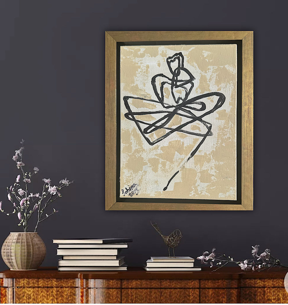 Framed Original Abstract contemporary Oil Painting On Canvas 25 x 20cm Lovers Oka