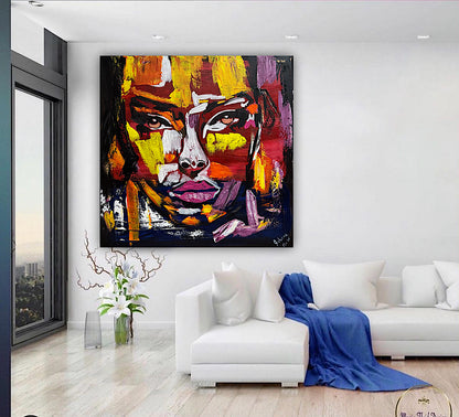 Contemporary Abstract Original Oil Painting On 80x80cm Canvas Unspoken Gaze