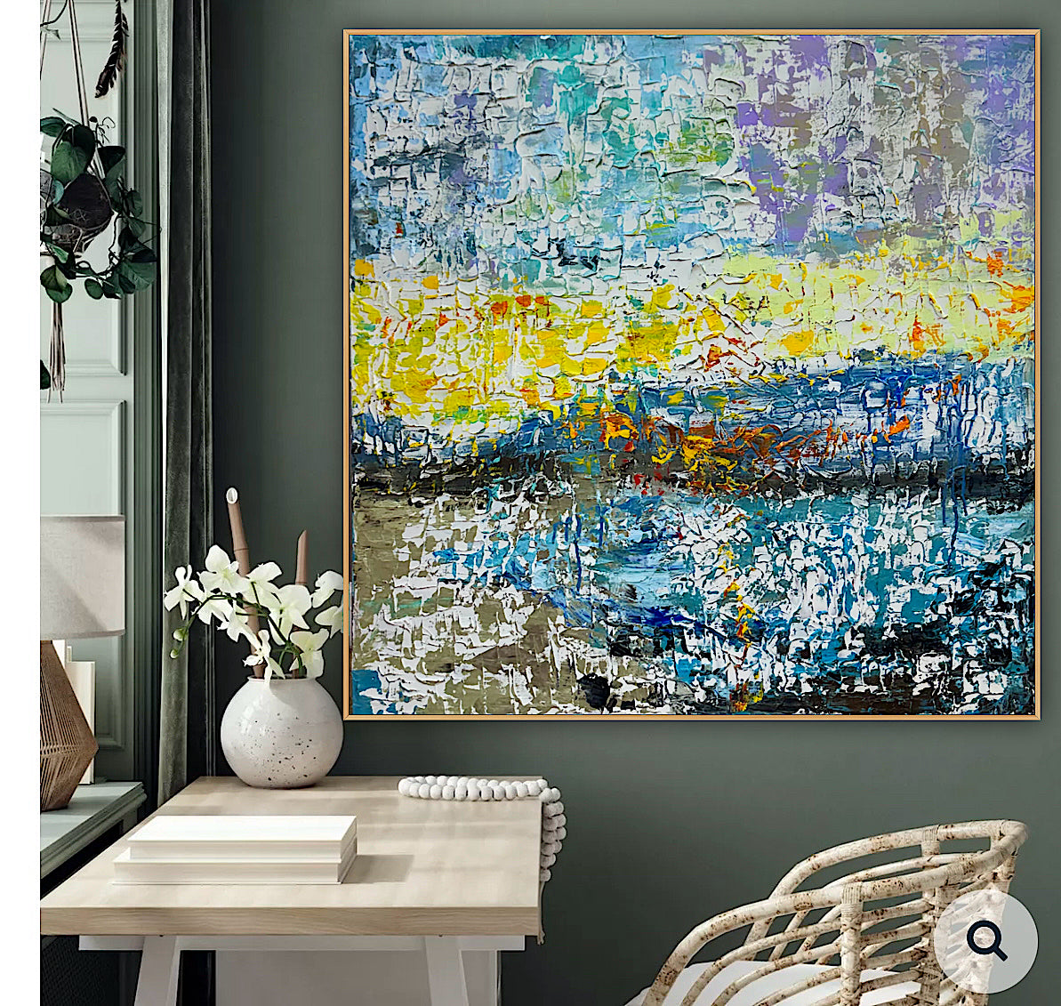 Original Abstract Oil Painting On Canvas Textured 100x100cm  Tides of Radiance (seaside)