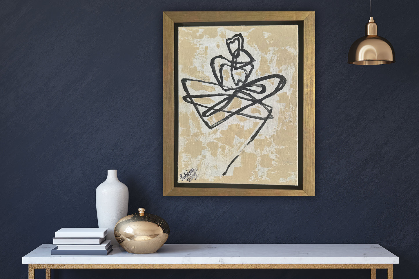 Framed Original Abstract contemporary Oil Painting On Canvas 25 x 20cm Lovers Oka
