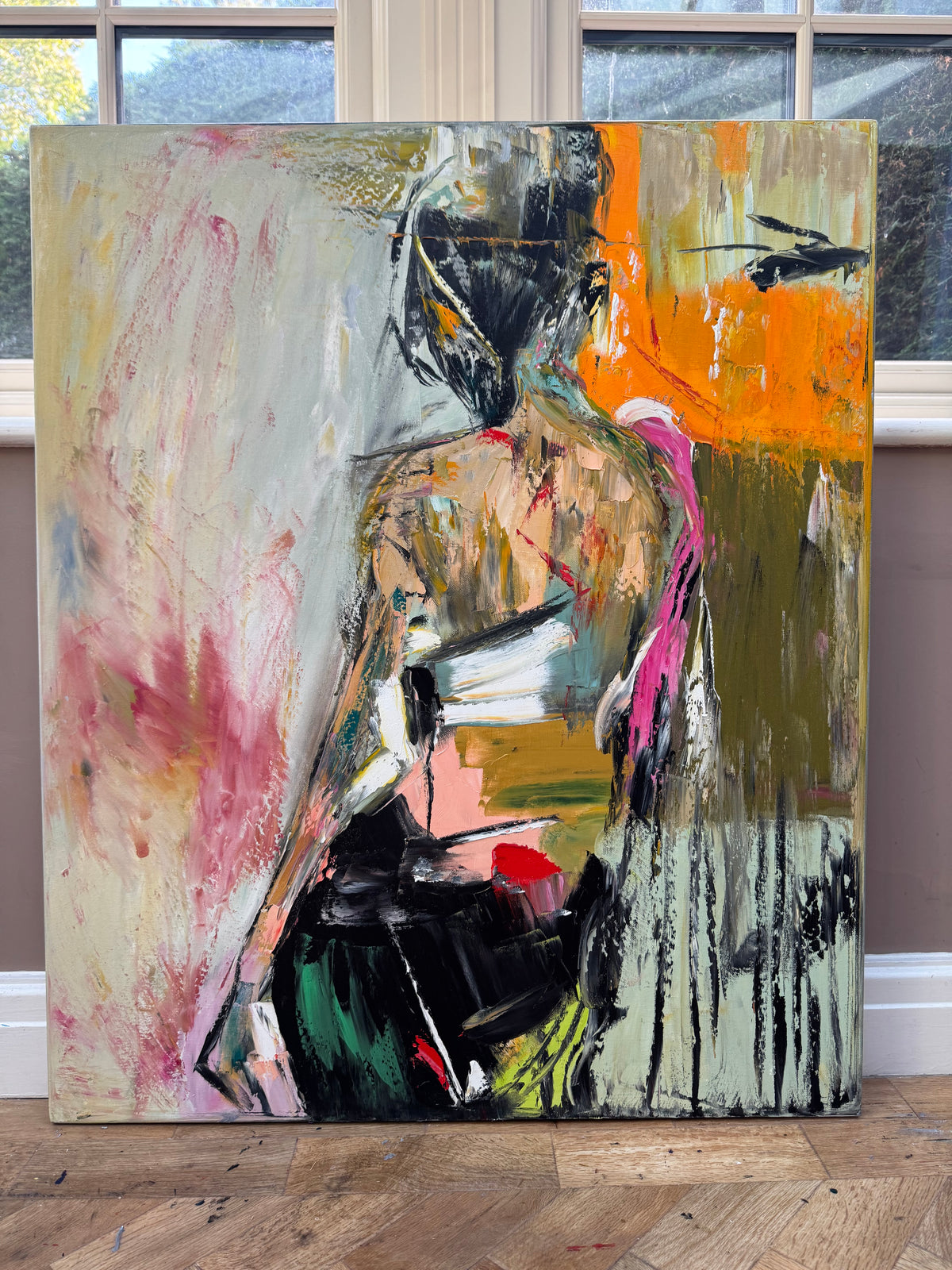 Contemporary Abstract Original Oil Painting On 90 x 76cm canvas Mademoiselle Mid-Departure