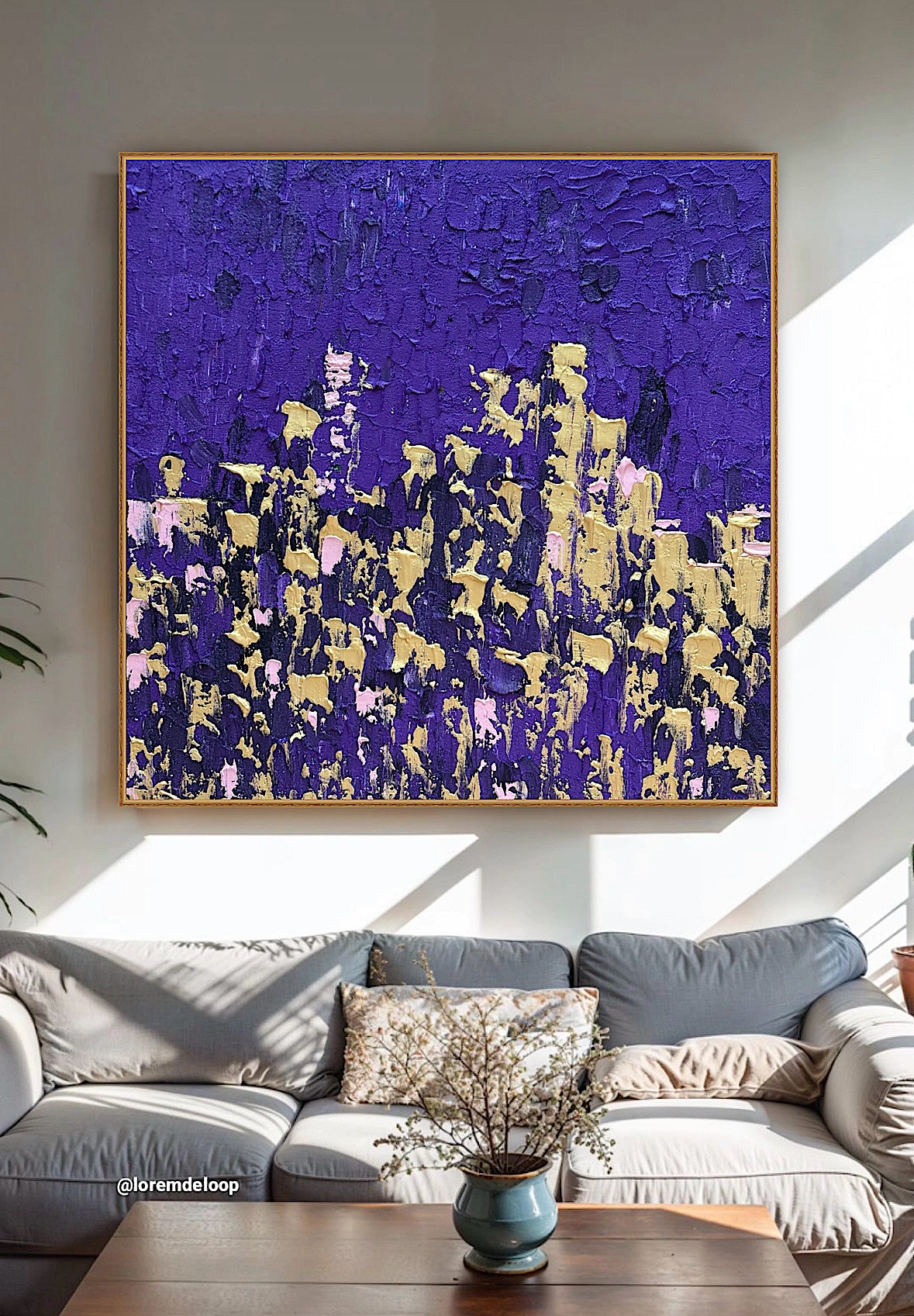 Oka Contemporary Abstract Original Oil Painting on  80x80cm canvas ‘London after Dark’ textured