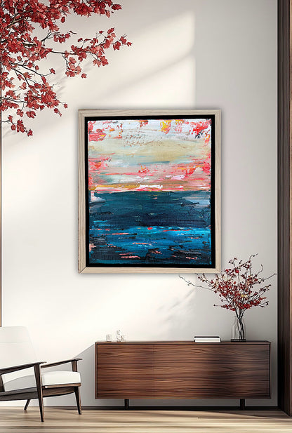 Framed in oak Original Abstract contemporary Oil Painting On Canvas 38x33cm  textured Oka Elysian Waters
