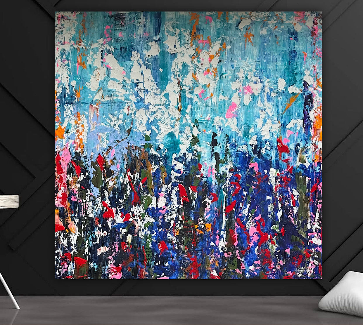 Large Abstract Original Oil Painting On 100 x100cm canvas textured Oka Wild reflections