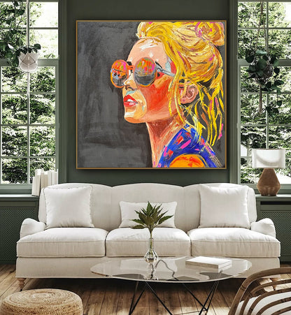 Richter Style Abstract Original Oil Painting On 100 x 100cm canvas Sunshine blondie woman portrait