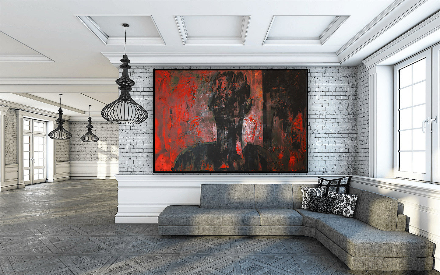 Original Abstract Oil Painting On Canvas 150cm x 100cm Man in The Shadows oka