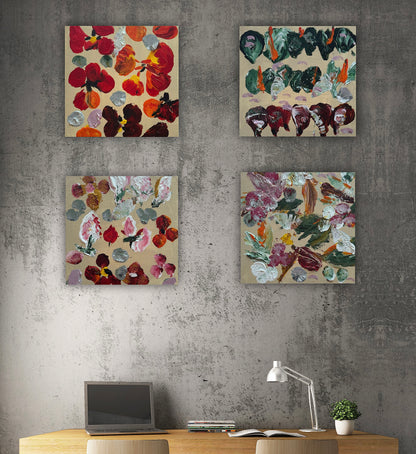 Oka set of 4 Modern Abstract Original Oil Paintings On Canvas Petals 15x15cm each