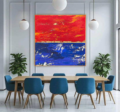 Modern Abstract Original Oil Painting On 2cm Canvas 100X100cm Scarlet Seascape