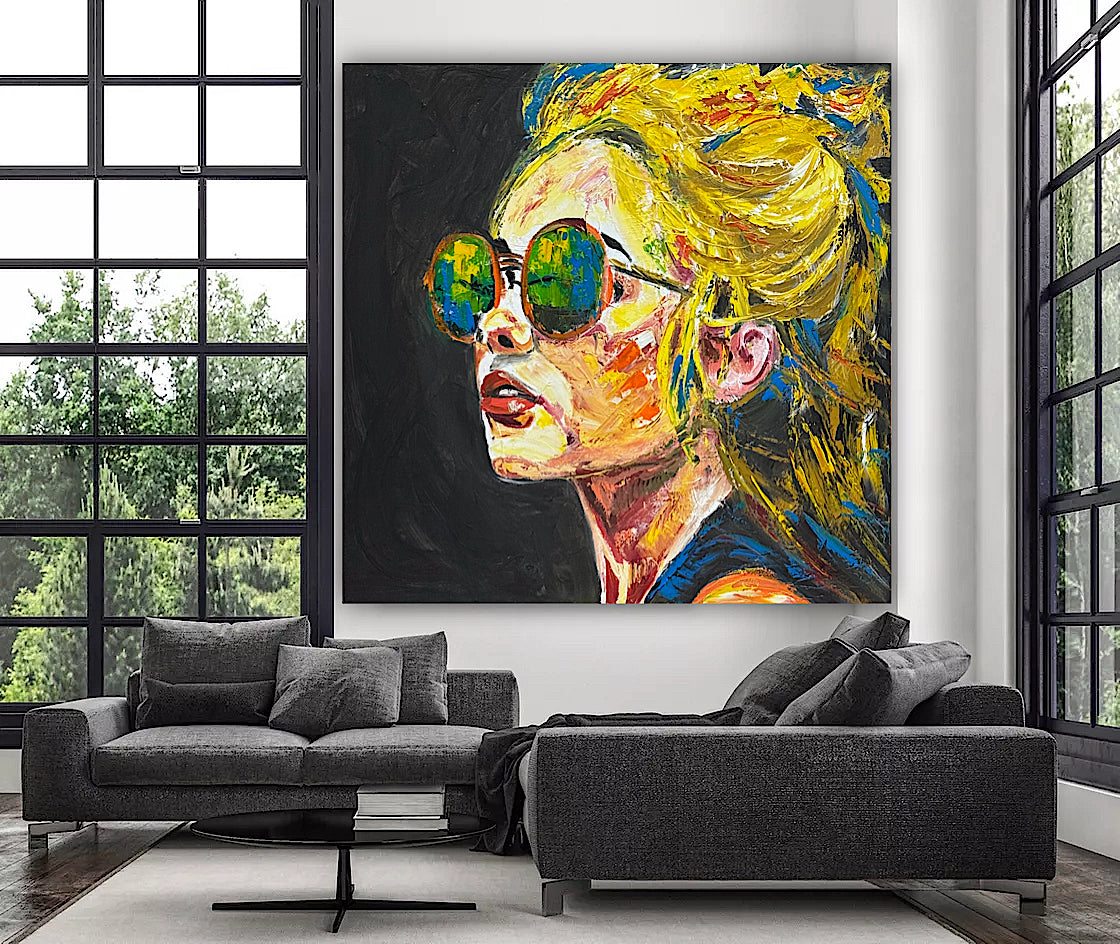 Abstract Original Oil Painting On Canvas 80x80cm Blondie Portrait of Woman textured