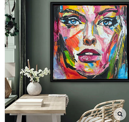 Framed in black frame Original Abstract contemporary Oil Painting On Canvas 54 x 54cm Wild Muse woman portrait