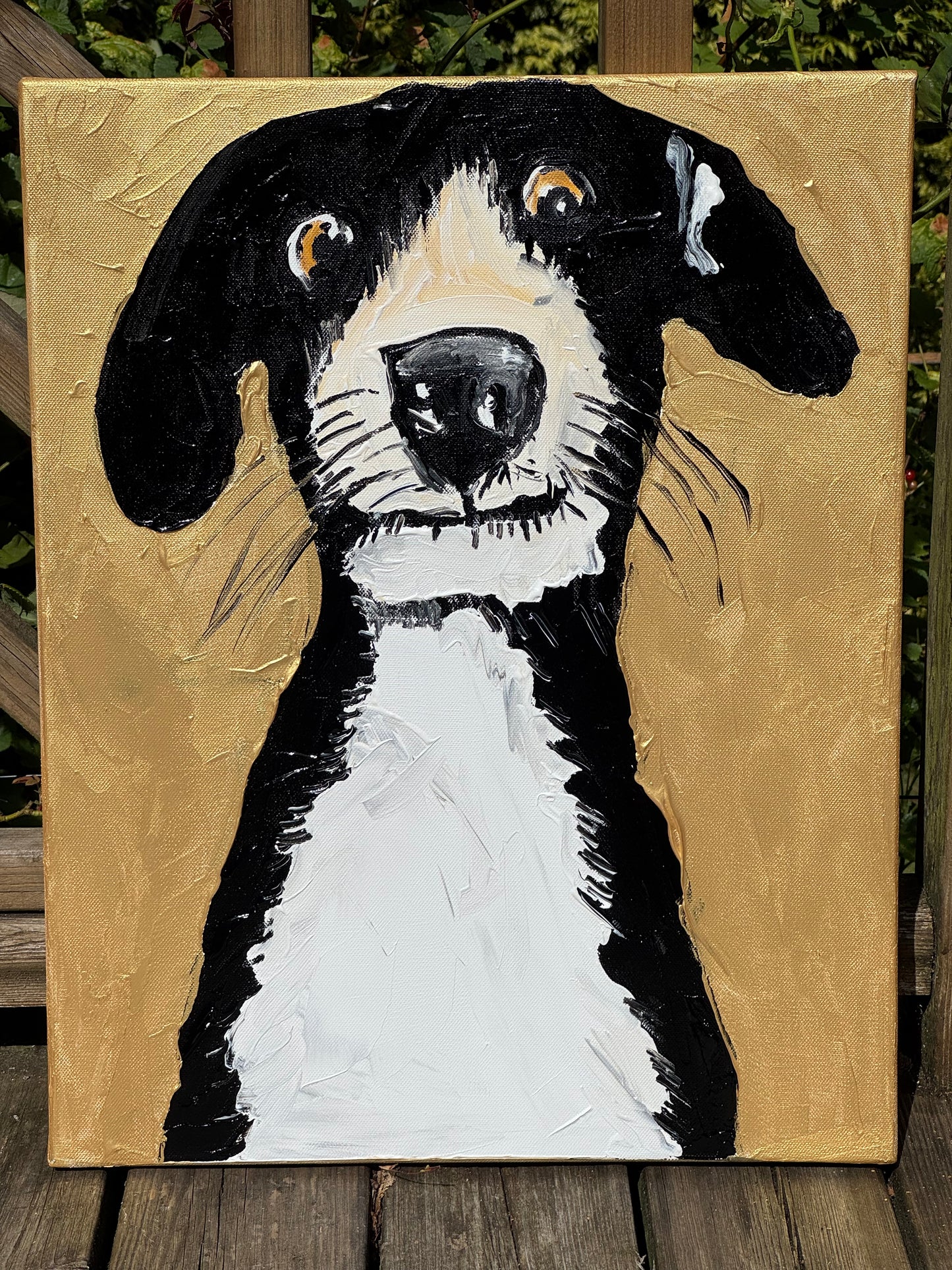Original Abstract Oil Painting On 50 x 40cm Canvas Gold Background ‘Protector’ Dog