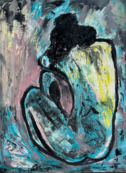 Large Picasso Abstract Style Original Oil Painting 100X76cm Blue Nude available now