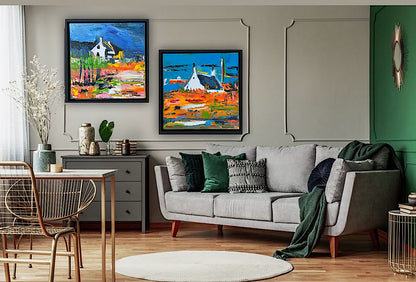 Framed in black frame Original Abstract contemporary Oil Painting On Canvas 32x32cm Irish wilds